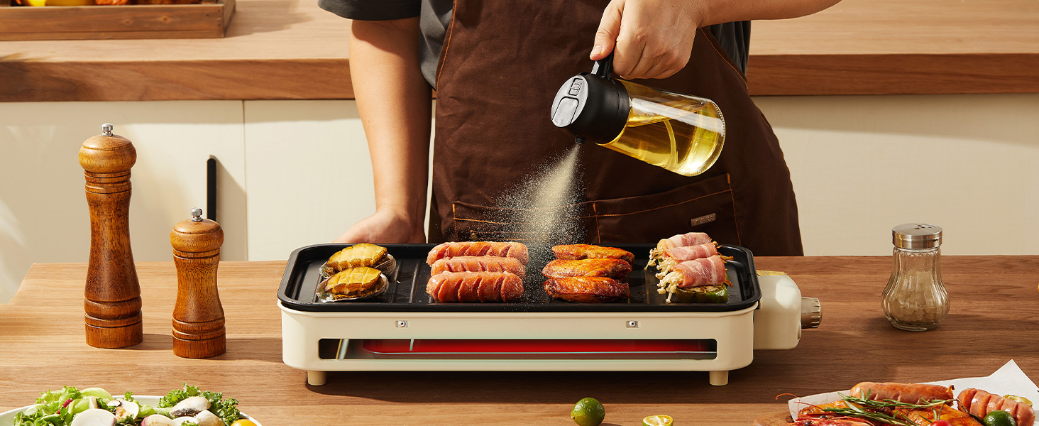 TrendPlain 16oz/470ml Glass Olive Oil Sprayer for Cooking - 2 in 1 Olive Oil Dispenser for Kitchen Gadgets, Air Fryer, Salad, and BBQ - Black