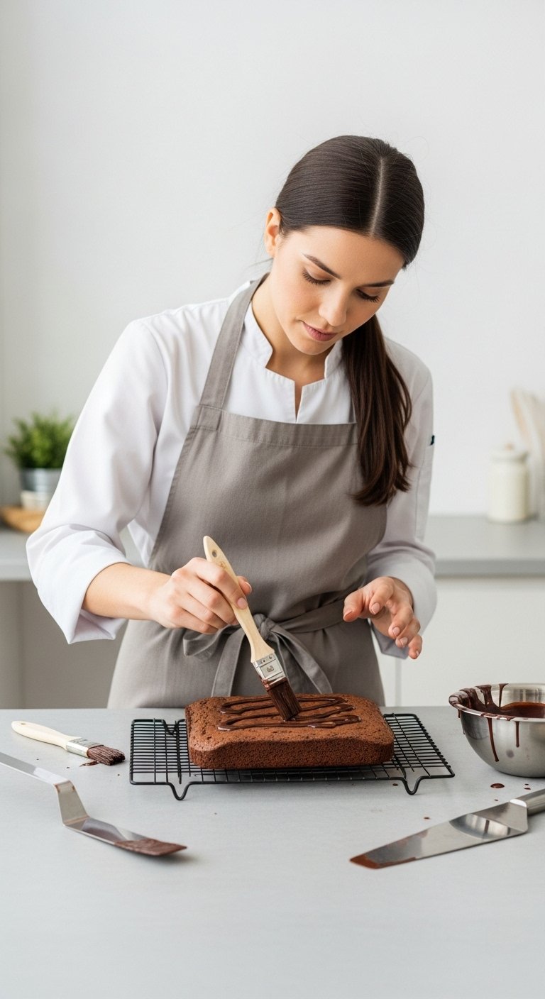 Adding the final touch to a delicious chocolate brownie — precision tools make baking easier and more fun!